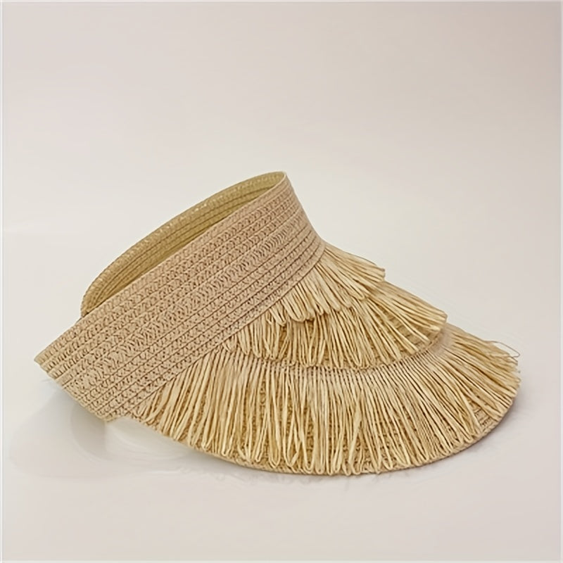 Straw Tassel Visor Hat UV Protection Lightweight