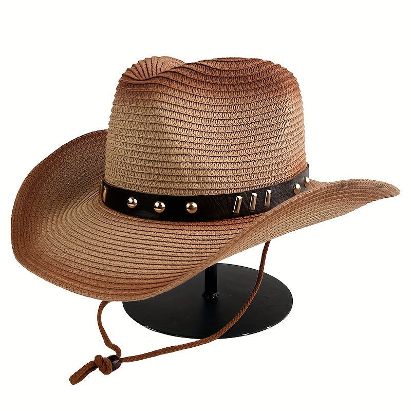 Vintage Cowboy Straw Hat Curved Brim Sun Hat