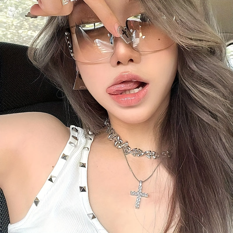 Y2K Wrap Around Sunglasses Gradient Lens Metal Frame UV400