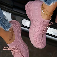 Women's Running Sports Shoes Lightweight Knitted Lace Up Sneakers