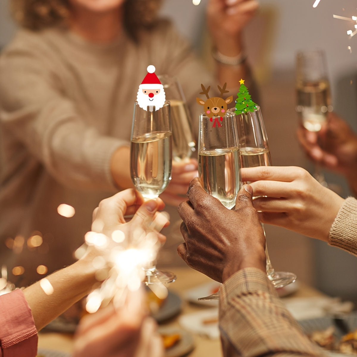 100pcs Christmas Theme Wine Glass Decoration Cards