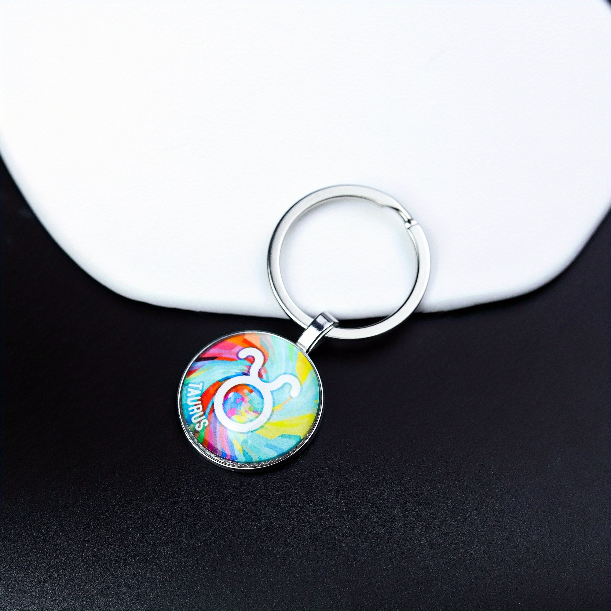 12 Constellation Glass Keychain Bag Pendant Birthday Gift Key Ring