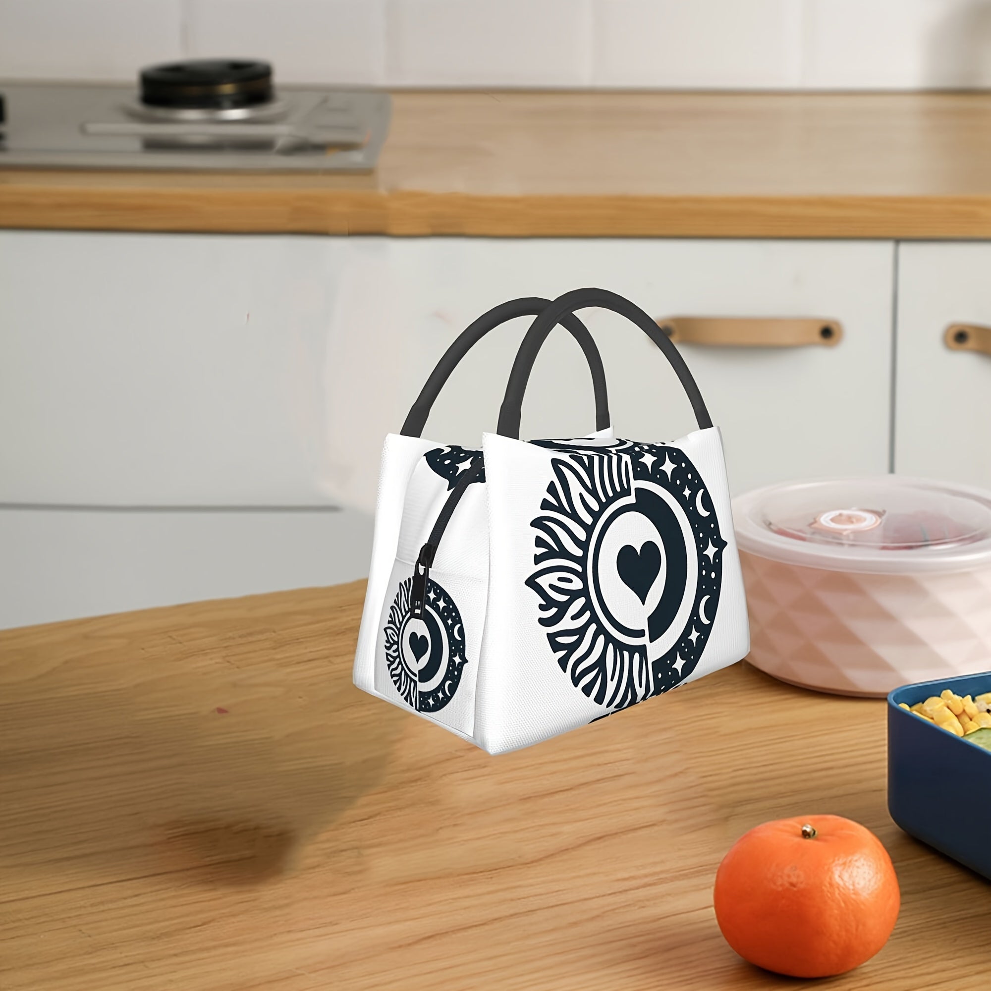 Heart Pattern Lunch Bag Insulated Thermal Cooler for Office School Picnics