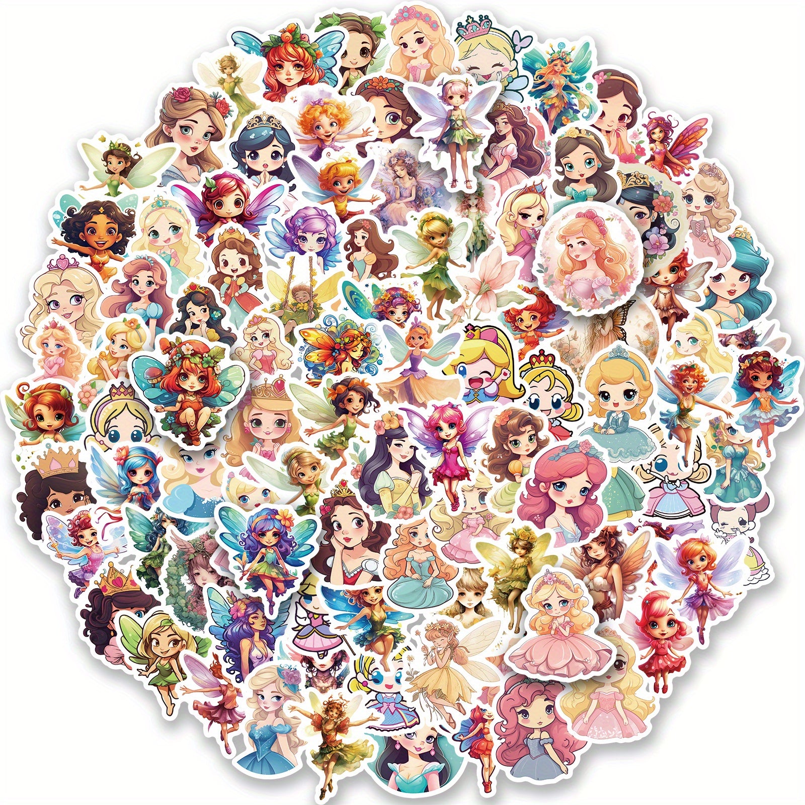 100 Princess Fairy Stickers Pack Waterproof Vinyl Cartoon Princess Girls Decals