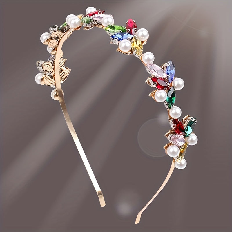 Glitter Rhinestone Faux Pearl Headband for Women Girls