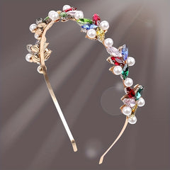 Glitter Rhinestone Faux Pearl Headband for Women Girls