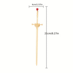 Ancient Style Sword Model Hairpin With Red Rhinestone