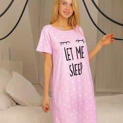 Polka Dot NightDress Short Sleeve Crew Neck Pajama Dress