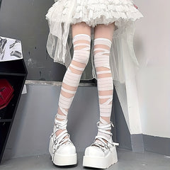 2 Pairs Strappy Over The Knee Socks Women's Stockings