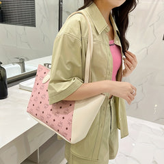 Vintage Printed Tote Bag Zipper Shoulder Bag Sweet Girl's