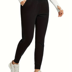  Sporty Pants Women's Plus Solid Wide Waistband Running Trousers