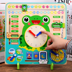Montessori Wooden Toys Educational Clock for Kids Time Weather Seasons