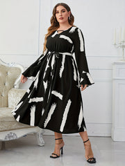  Casual Dress Women's Plus Bell Sleeve Round Neck Cut Out Dress