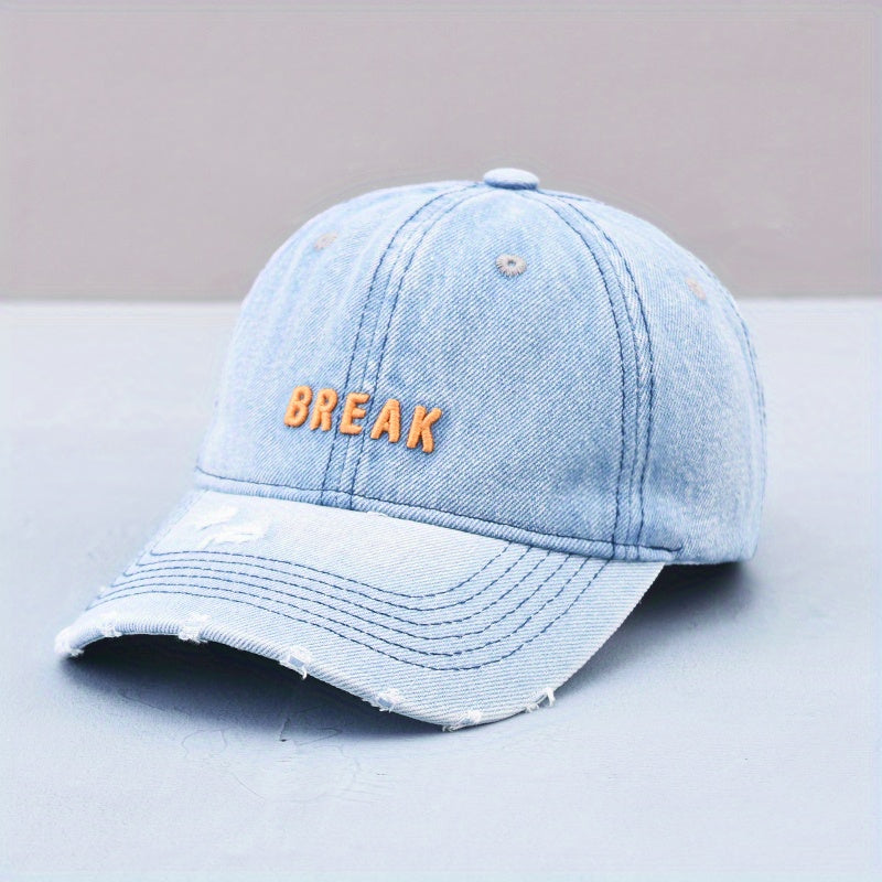 BREAK Embroidery Denim Baseball Cap Washed Distressed Couple Dad Hats