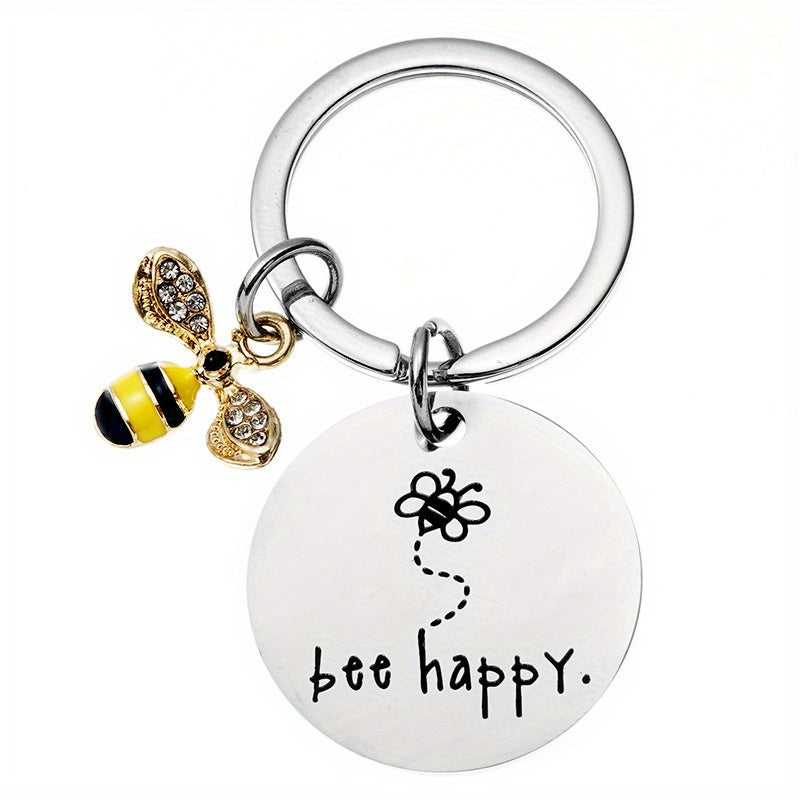 Bee Happy Bumblebee Small Pendant Stainless Steel Keychain
