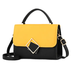 Two Tone Buckle Decor Flap Square Purse Shoulder Bag