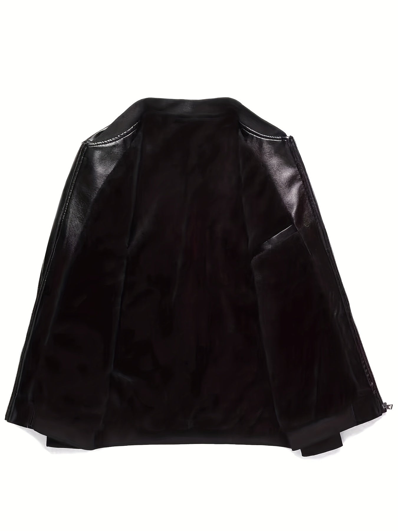 Men's Fleece Faux Leather Jacket - Zip Up Lapel - Fall/Winter