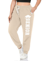  Letter Print Drawstring High Rise Sweatpants
