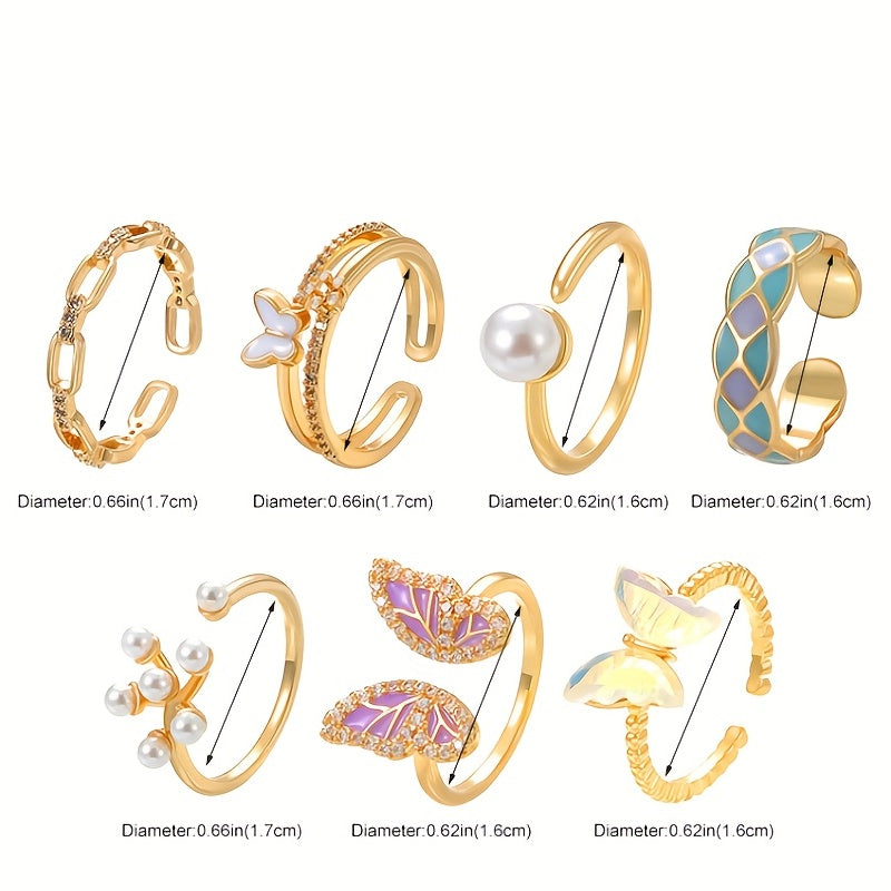 Butterfly Ring 14k Plated Faux Pearl Adjustable Cuff - Party Accessory