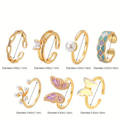 Butterfly Ring 14k Plated Faux Pearl Adjustable Cuff - Party Accessory