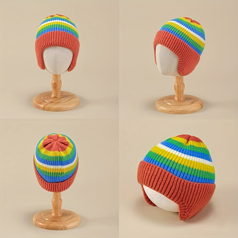 Autumn Winter Rainbow Jacquard Knitted Hat for 1-3 Years Old