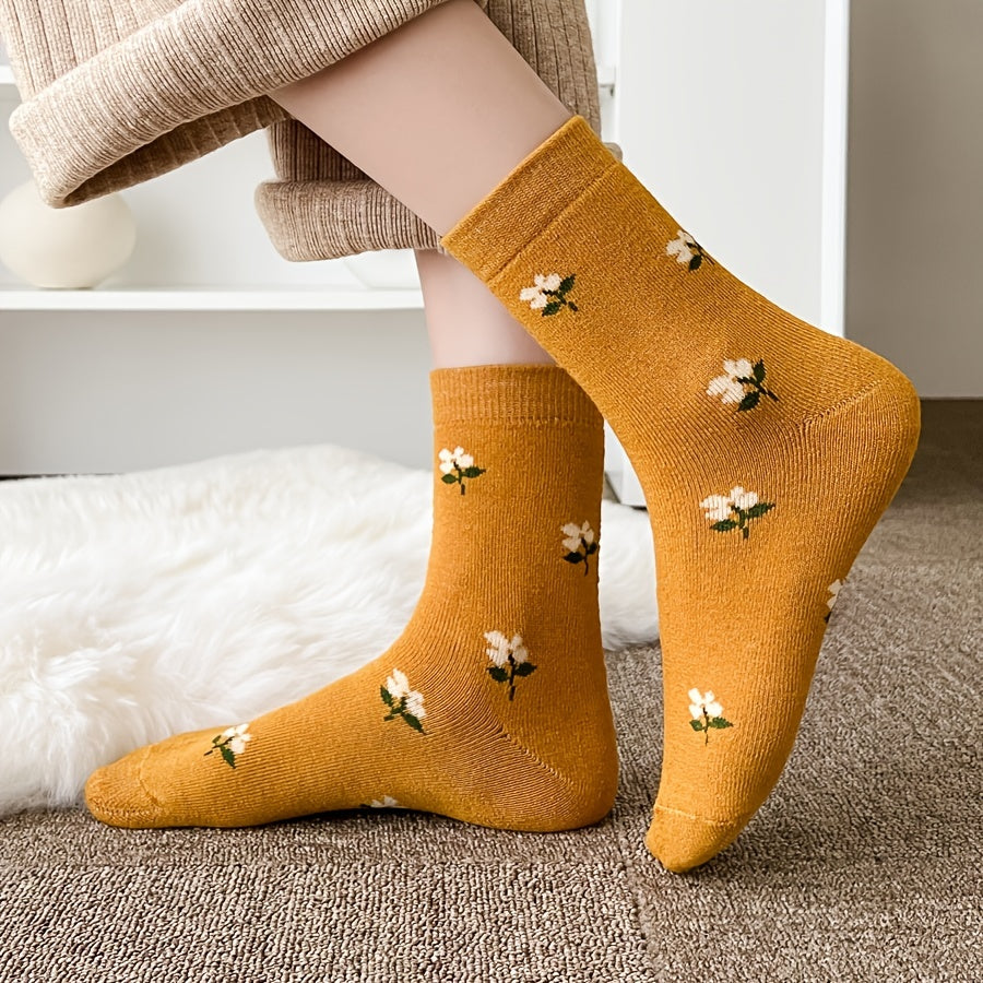 Sweet Floral Print Colorblock Mid Tube Socks Women's Stockings