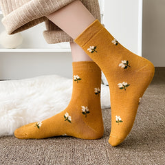Sweet Floral Print Colorblock Mid Tube Socks Women's Stockings