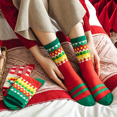 5 Pairs Christmas Print Socks Women's Mid Tube Stockings