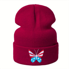 Butterfly Embroidery Knit Hat Skull Cap Warm Knitted Beanies