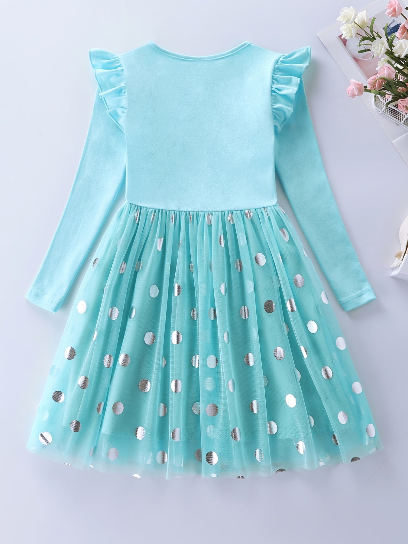 Girls Mermaid Embroidered Long Sleeve Mesh Princess Outfit