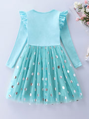 Girls Mermaid Embroidered Long Sleeve Mesh Princess Outfit