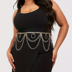  Layered Waist Chain Metal Tassel Dress Girdle for Women