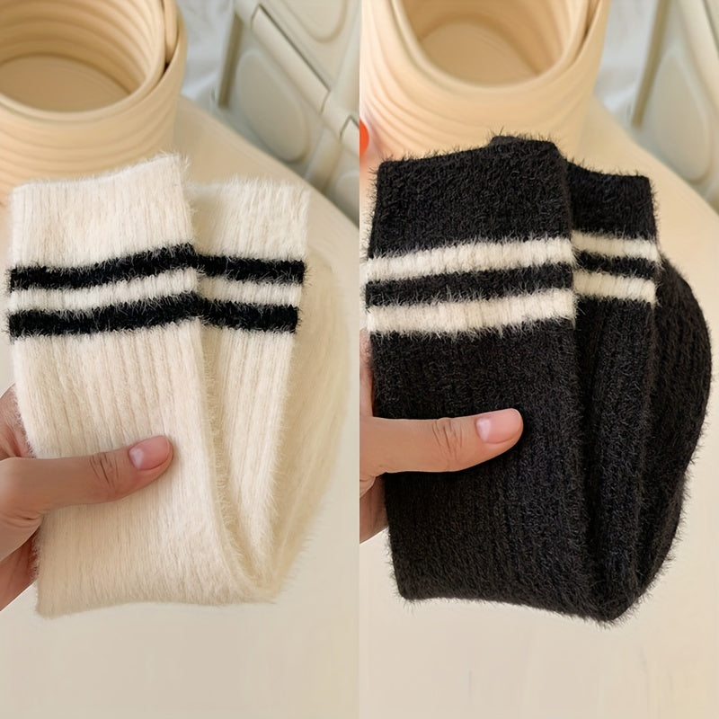 Warm Striped Fuzzy Socks - Mid Tube Women's Stockings