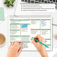 Undated Spiral Weekly Planning Pad with Weekly Goals Priority To Do List