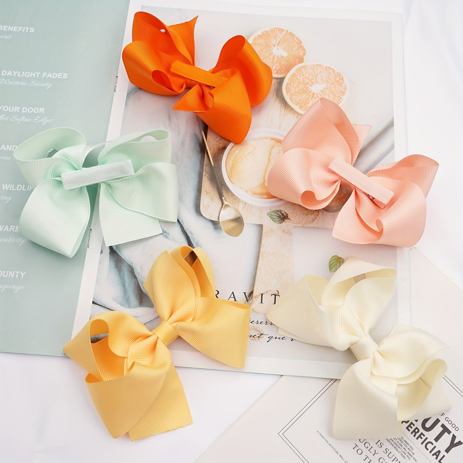 10pcs Solid Ribbon Hair Bow Clips for Daily Wear