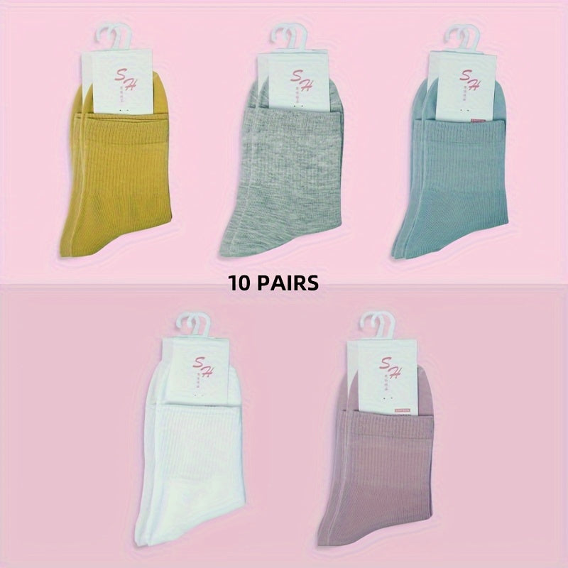 10 Pairs Casual Solid Sports Socks Women's Stockings