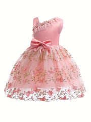 Floral Butterfly Embroidered Dress with Tulle Skirt