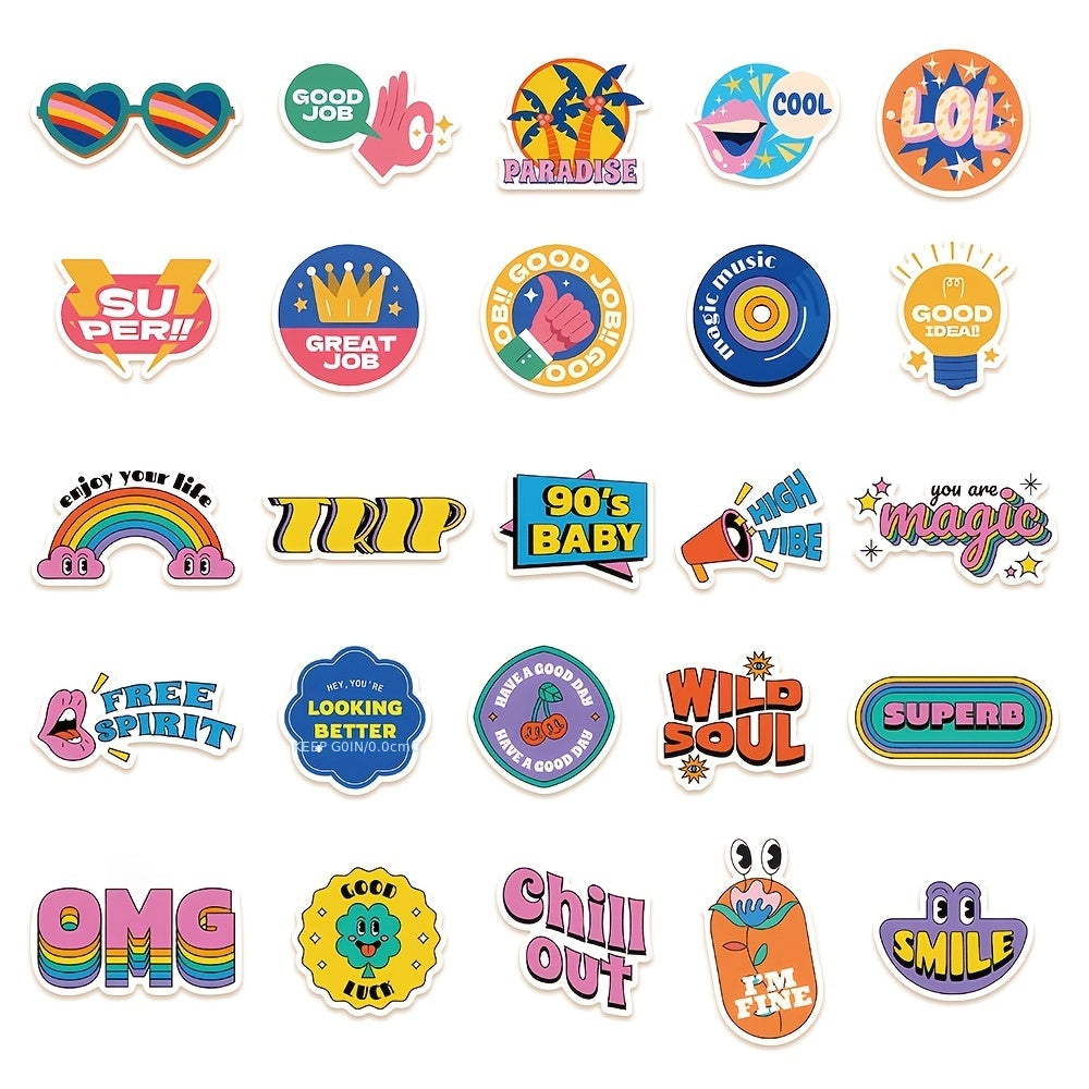 50pcs Retro Stickers DIY Laptop Skateboard Water Cup Waterproof Decorative Stick