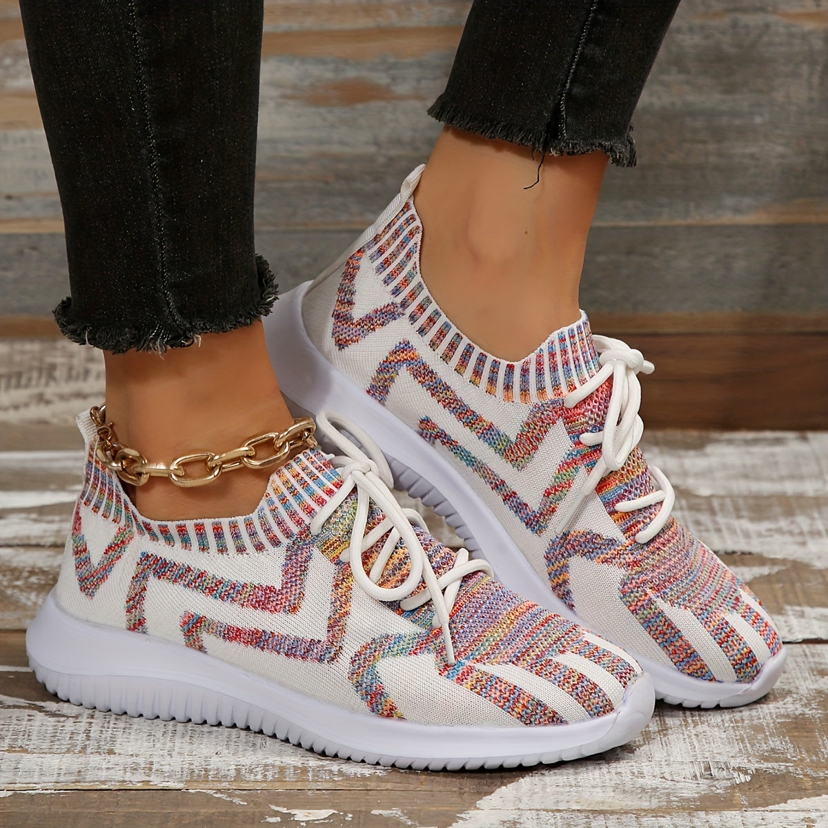 Women's Knitted Sporty Shoes Breathable Lightweight Lace Up Sneakers