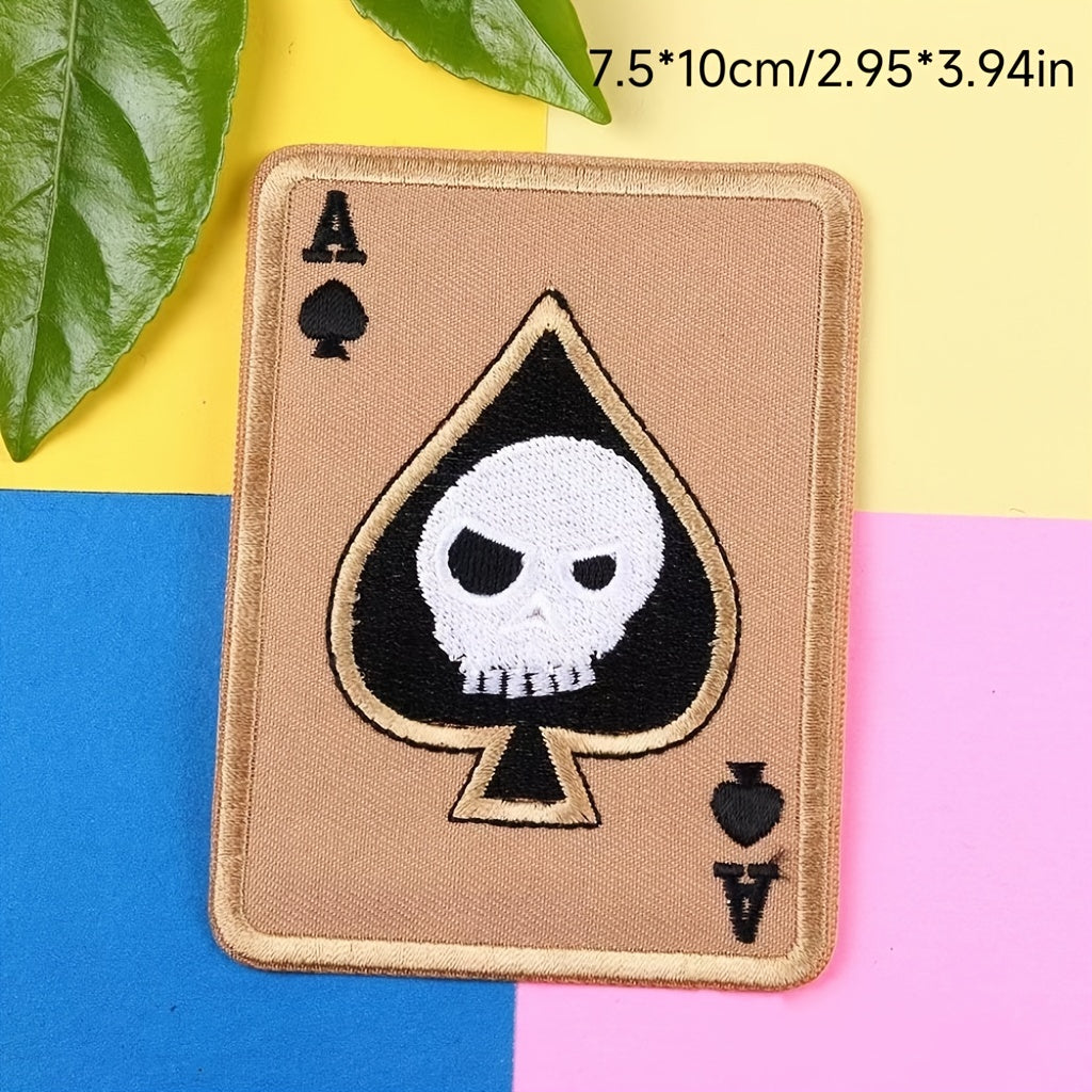 5pcs Skull Playing Card Patches - Embroidered Iron On Appliques