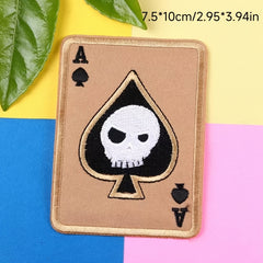 5pcs Skull Playing Card Patches - Embroidered Iron On Appliques