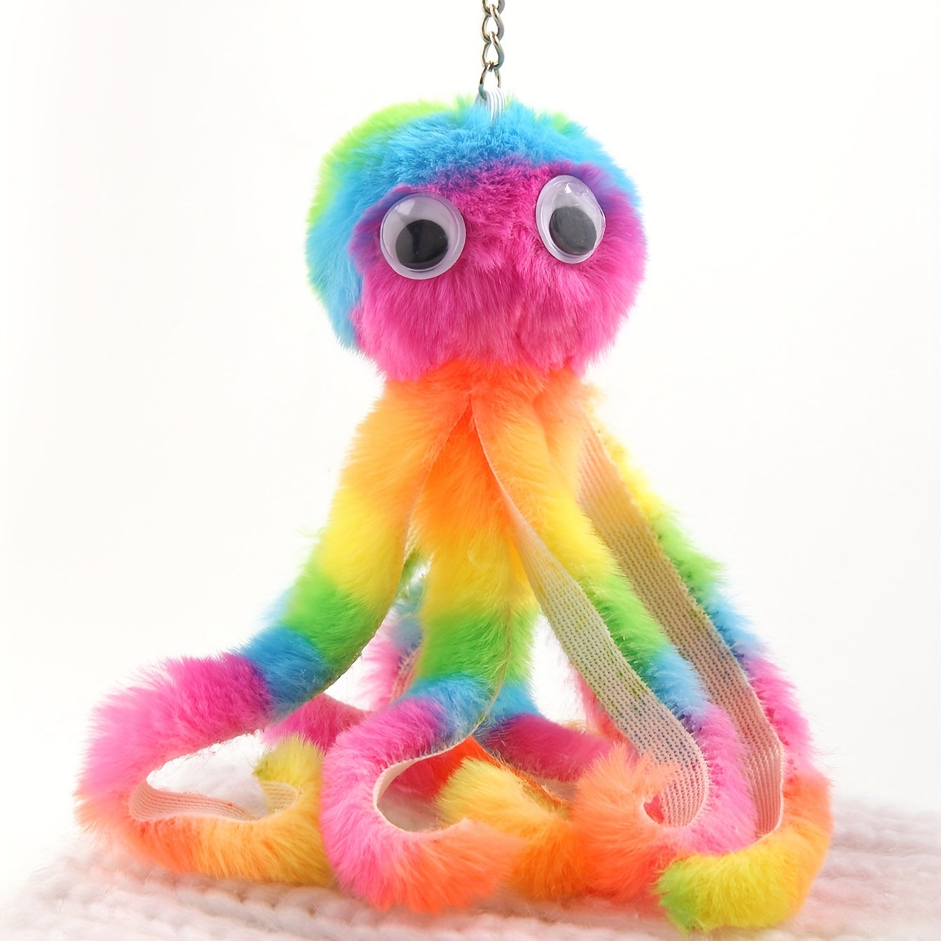 Colorful Stripe Octopus Hair Ball Keychain Female Funny Keychain Pendant