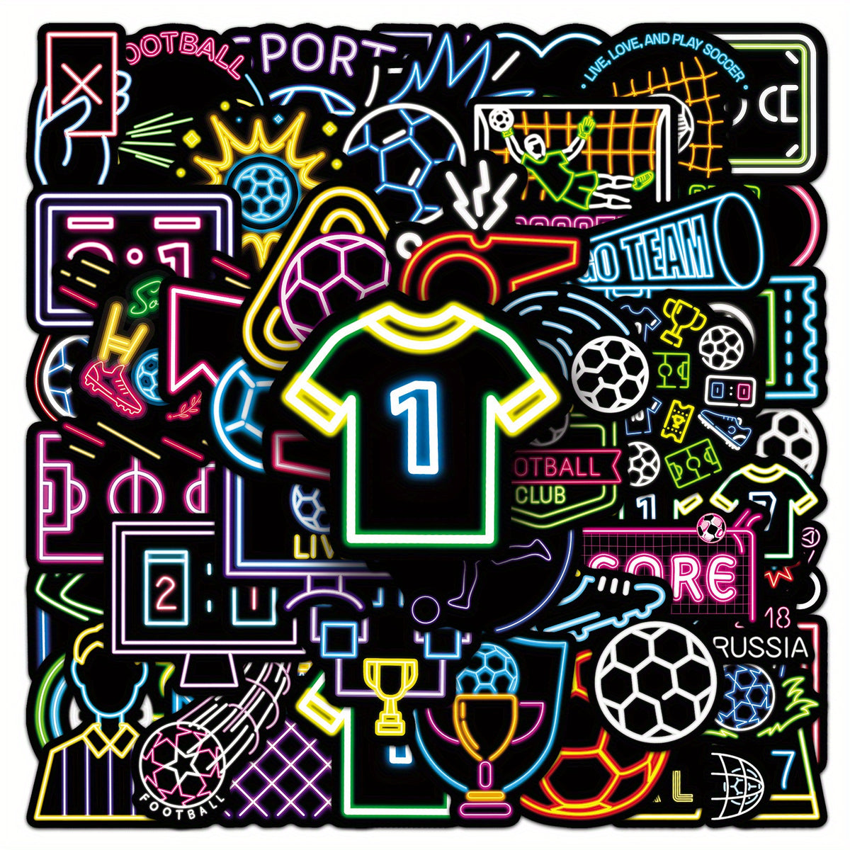 50pcs Neon Football Stickers for DIY Luggage Sports Decor