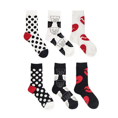 6 Pairs Polka Dot & Heart Print Socks Mid Tube Women's Stockings