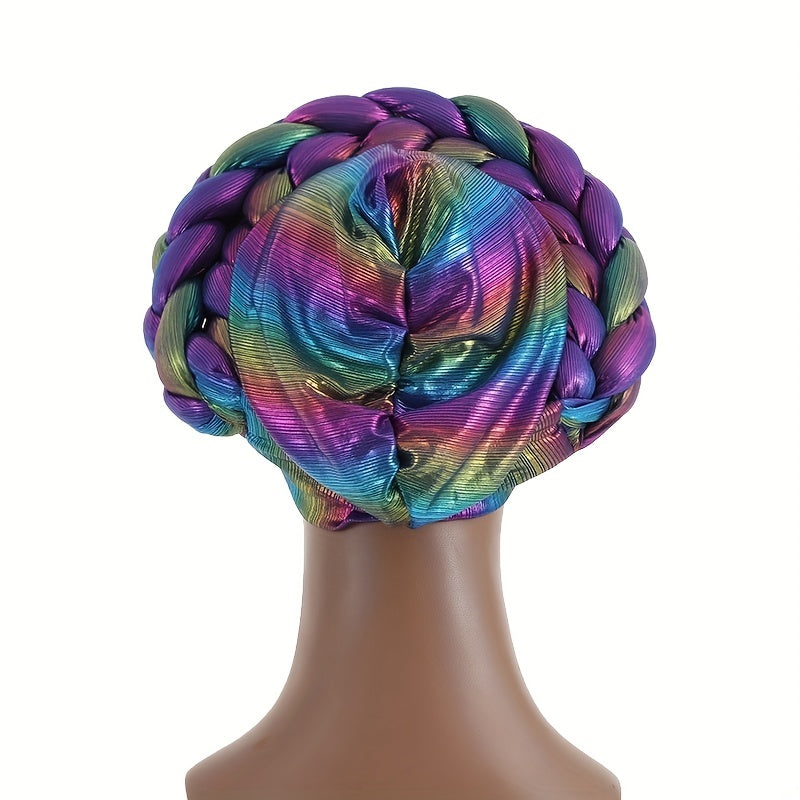Gradient Turban Cap Double Layer Braided Head Wrap Elastic Bonnet Chemo Hats