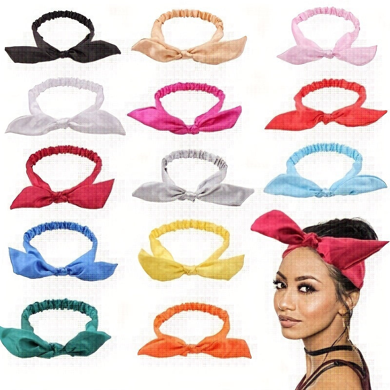Satin Headband Bowknot Decor Head Hook Stretchy Headdress Silky Hair Band