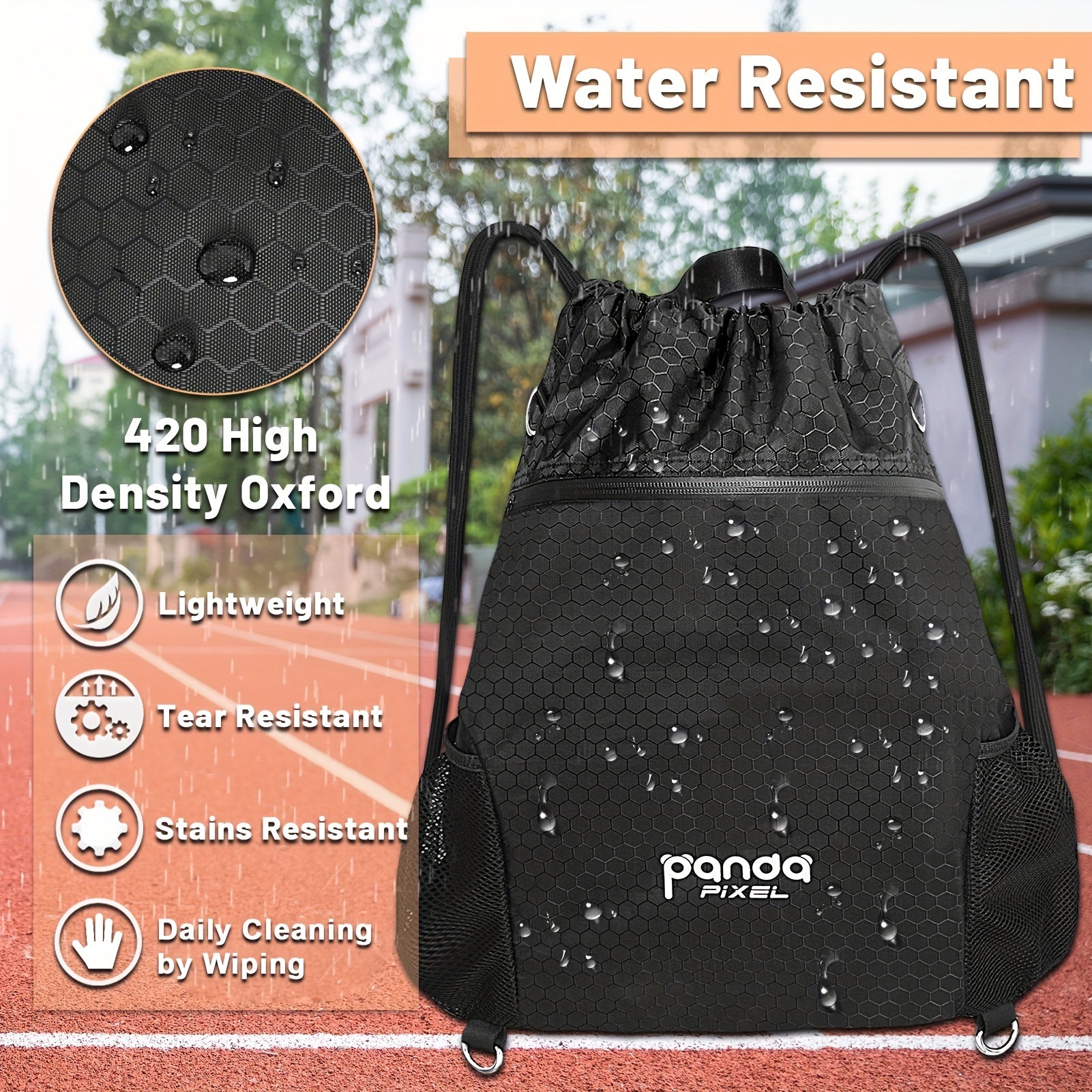 Honeycomb Pattern Drawstring Backpack Water Resistant Gym Bag