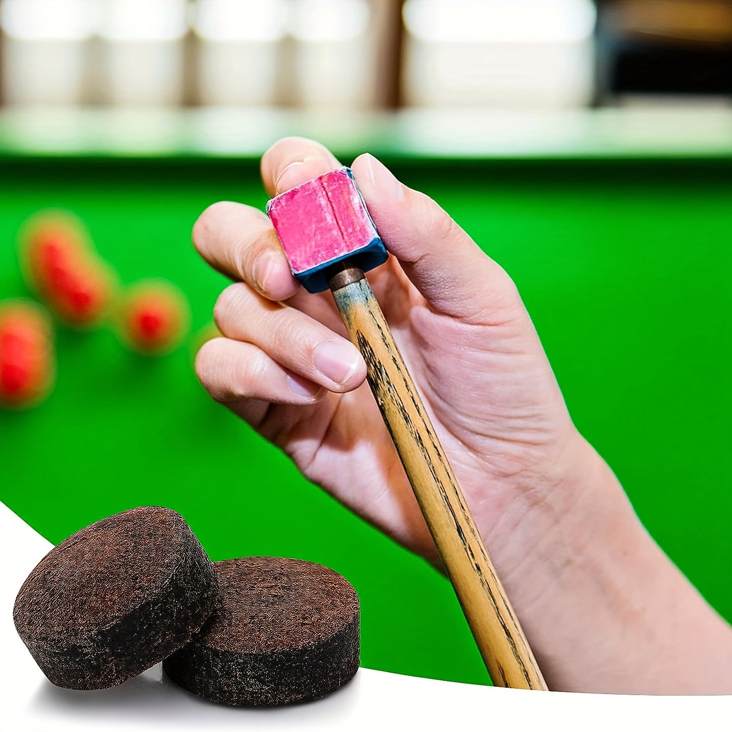3pcs 13mm Billiards Club Heads Replacement Kit Brown Faux Leather Single Layer