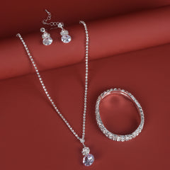 4pcs Silver Plated Rhinestone Jewelry Set for Women