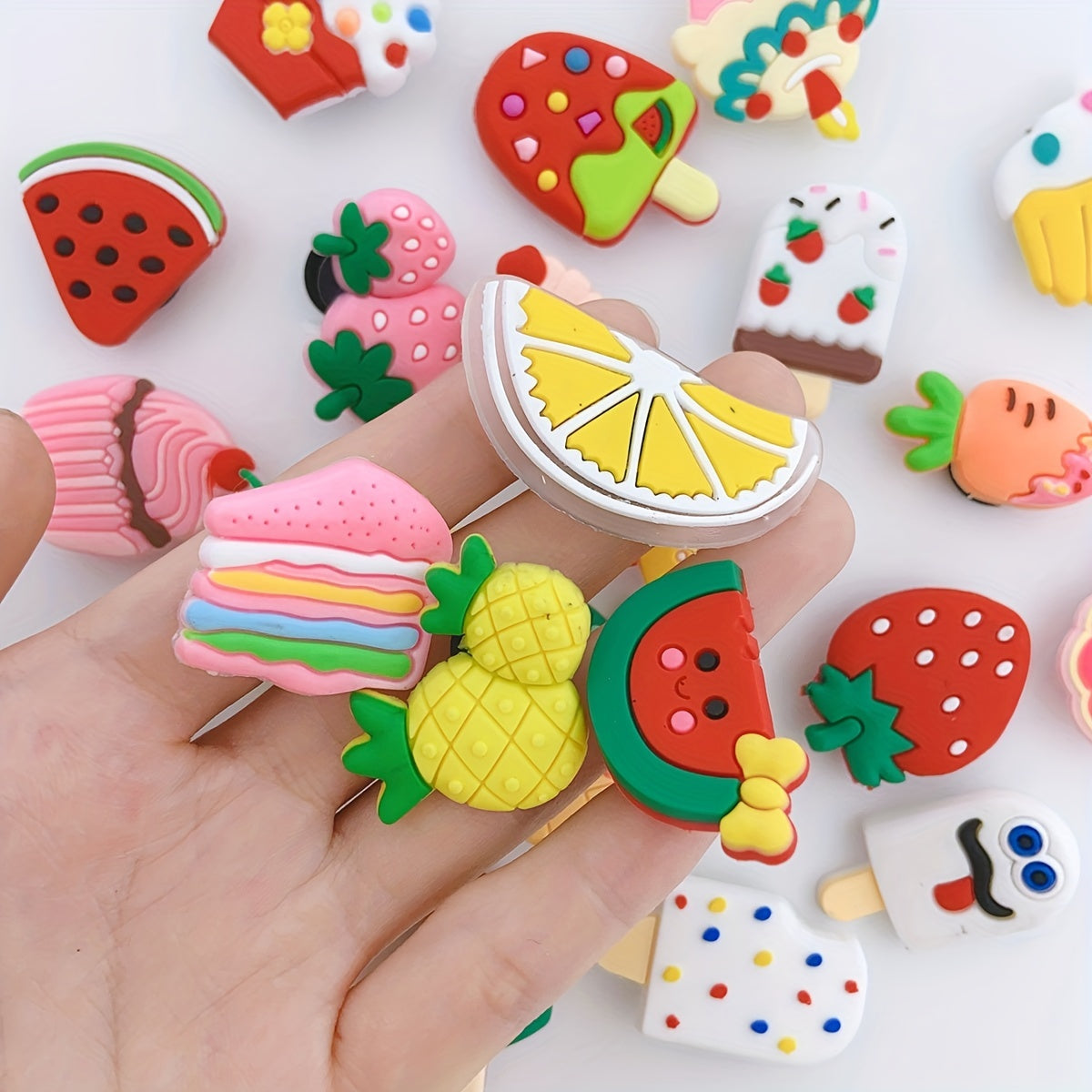 24pcs Cartoon Ice Cream Shoe Charms Cake Strawberry Ornaments DIY Decorations